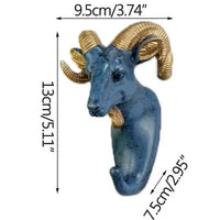 Patere Animaux - Tete Animaux Belier - Bleu et Doree